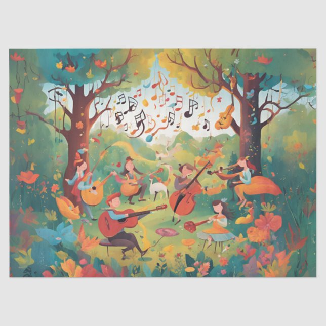 Whimsical Playing Music in the Forest Tissue Paper (Front)