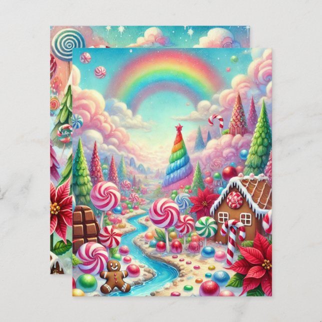 Whimsical Poinsettia Candyland Scrapbook Paper (Front/Back)