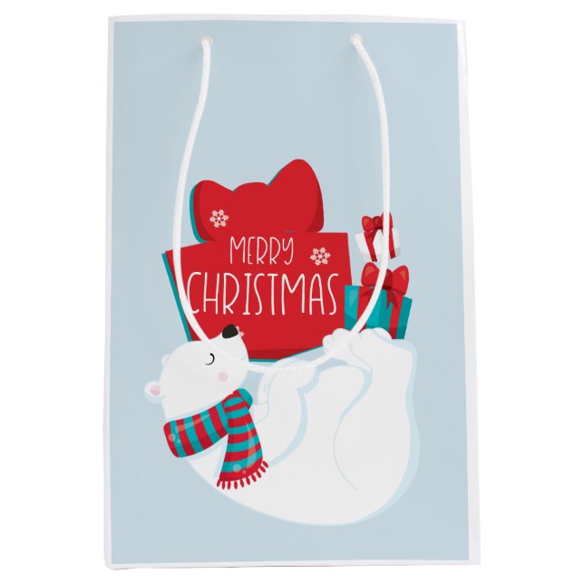 Whimsical Polar Bear and Presents Christmas  Medium Gift Bag (Front)
