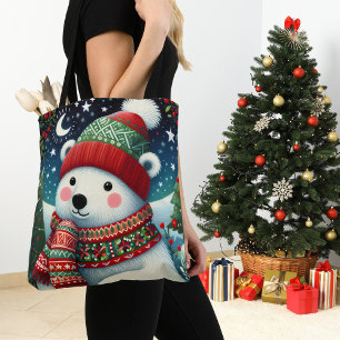 Whimsical Polar Bear Christmas Tote Bag