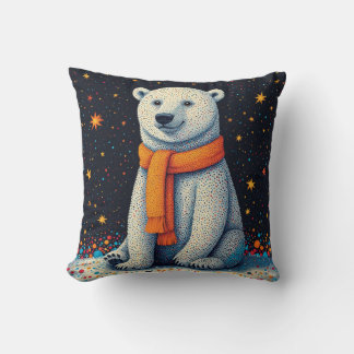 Whimsical Polar Bear In Orange Scarf Cushion