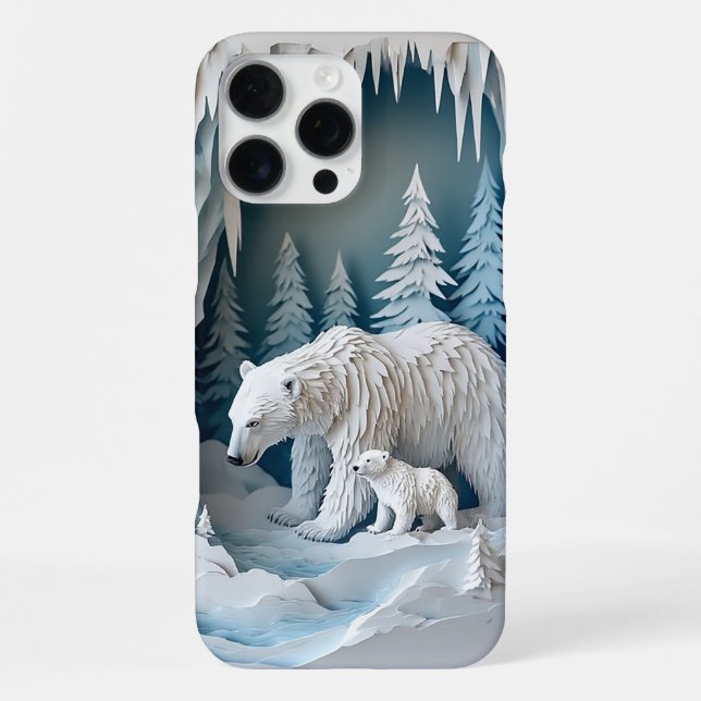Whimsical Polar Bear Winter Tale ✨ Snow Paper Art  iPhone Case (Back)