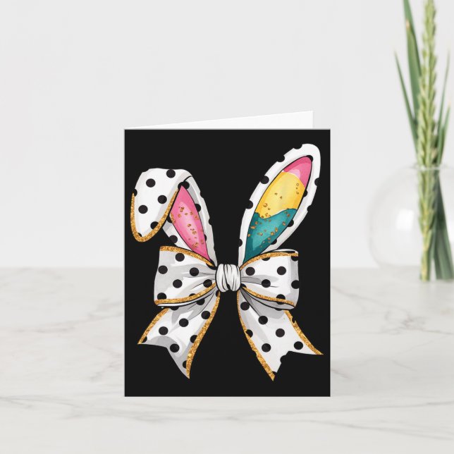 Whimsical Polka Dot Bow Ears Easter Sunday  Card (Front)