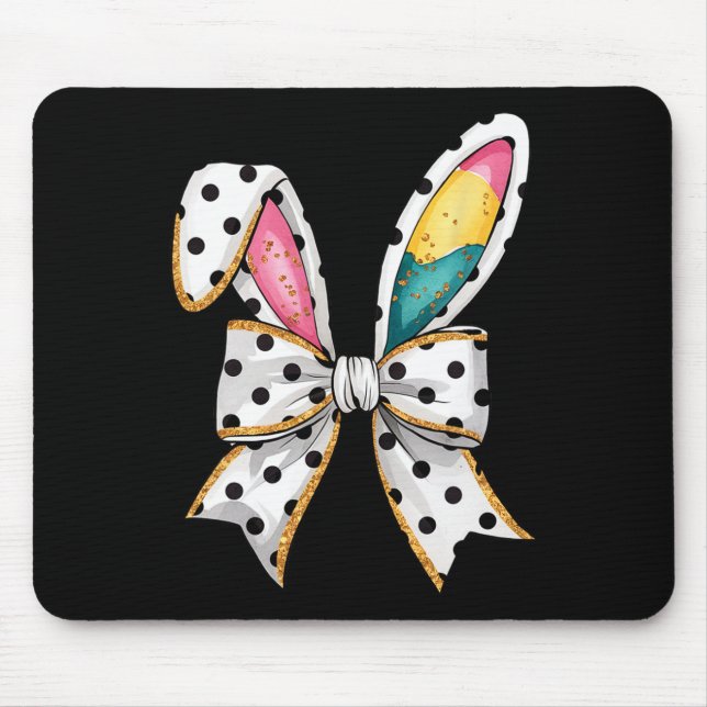 Whimsical Polka Dot Bow Ears Easter Sunday  Mouse Pad (Front)