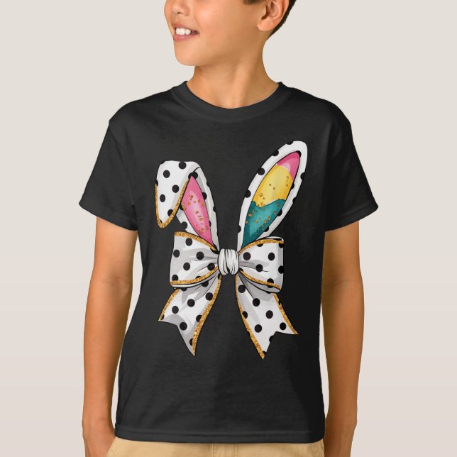 Whimsical Polka Dot Bow Ears Easter Sunday  T-Shirt (Front)