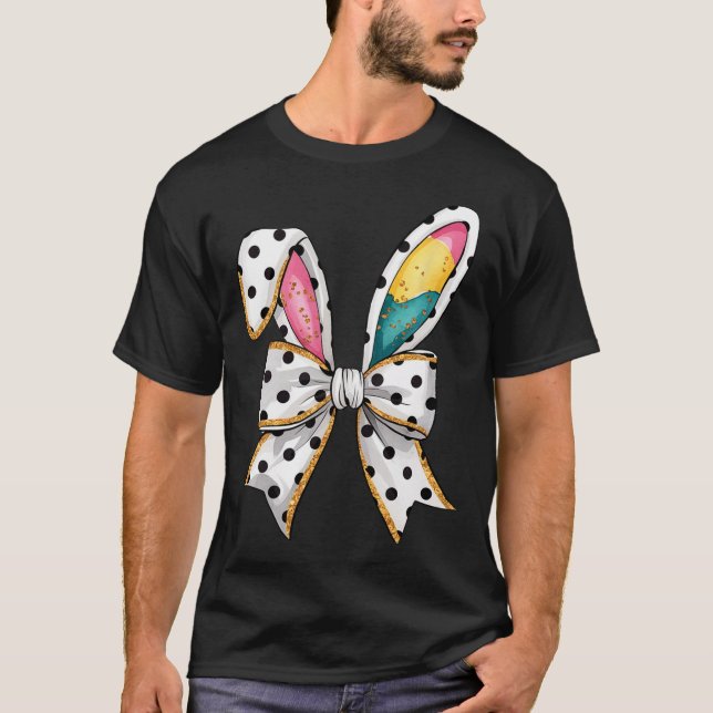 Whimsical Polka Dot Bow Ears Easter Sunday  T-Shirt (Front)