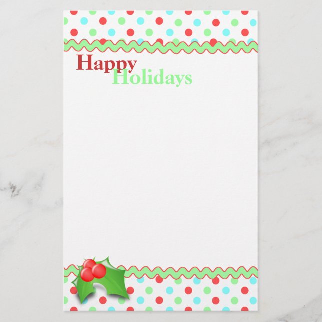 Whimsical Polka Dot Holiday Stationery (Front)