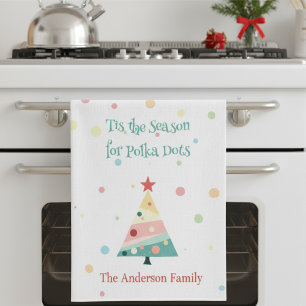Whimsical Polka Dot Modern Christmas Tea Towel