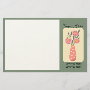 Whimsical polka dot vase with pink floral stationery