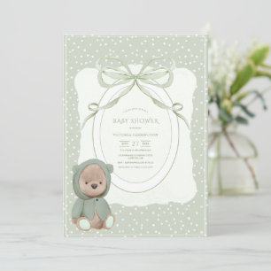 Whimsical Polkadot Vintage Teddy Bear Baby Shower Invitation