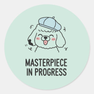 Whimsical Poodle Dog Light Green Rosy Cheeks Vibes Classic Round Sticker