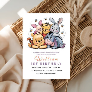 Whimsical Pooh & Friends Birthday Invitation