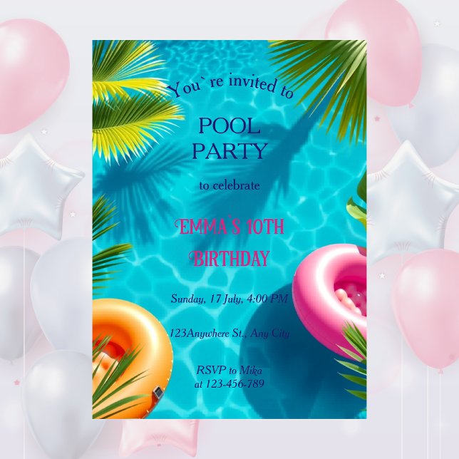 Whimsical Pool Party Birthday  Invitation (Creator Uploaded)