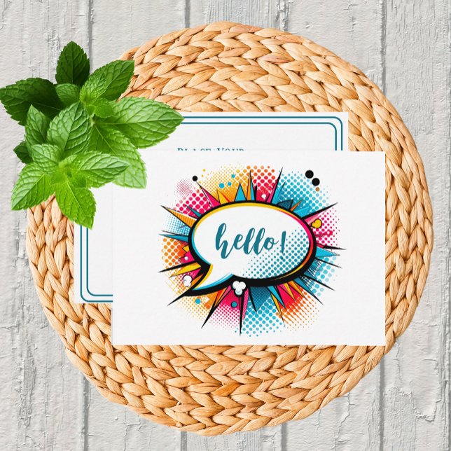 Whimsical Pop Art "Hello" Flat Card (Creator Uploaded)