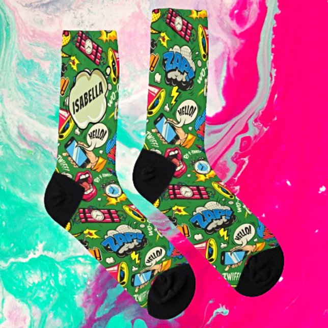 Whimsical Pop Art - Personalised Retro Comic Socks (Creator Uploaded)