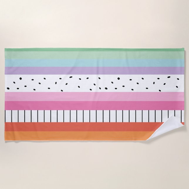 Whimsical Pop Stripes Beach Towel (Front)