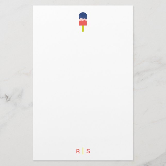 Whimsical Popsicle Coral Personalised Monogram Stationery (Front)