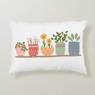 Whimsical Potted Flowers Garden Lover Decorative Cushion
