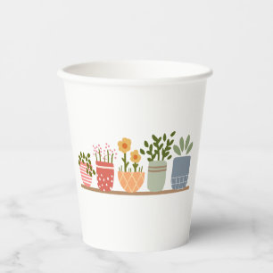 Whimsical Potted Flowers Garden Lover Paper Cups