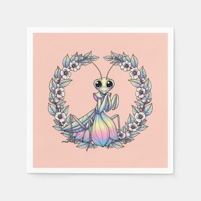 Whimsical Praying Mantis And Mountain Laurel Bloss Napkin (Front)