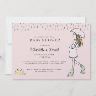Whimsical Pregnant Mom Blush Pink Baby Shower Invitation
