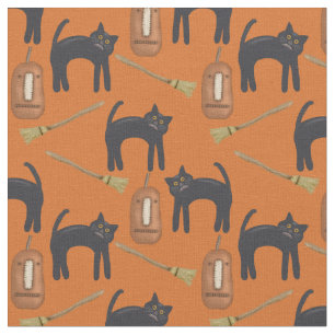 Whimsical Prim Cats and Pumpkins, Halloween Fabric