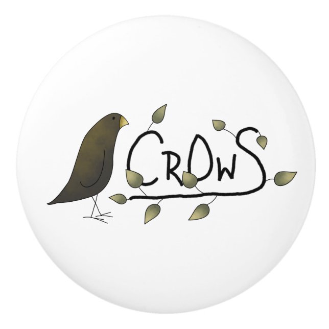 Whimsical Primitive Crow Word Art Drawer Knobs (Front)