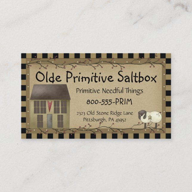 Whimsical Primitive Saltbox House Business Card (Front)