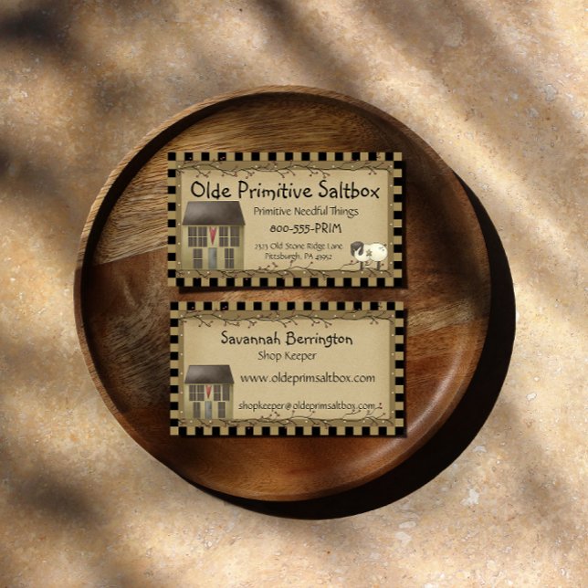 Whimsical Primitive Saltbox House & Sheep Business Card (Creator Uploaded)