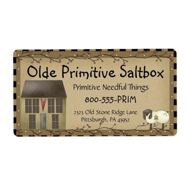 Whimsical Primitive Saltbox House Shipping Label  (Front)