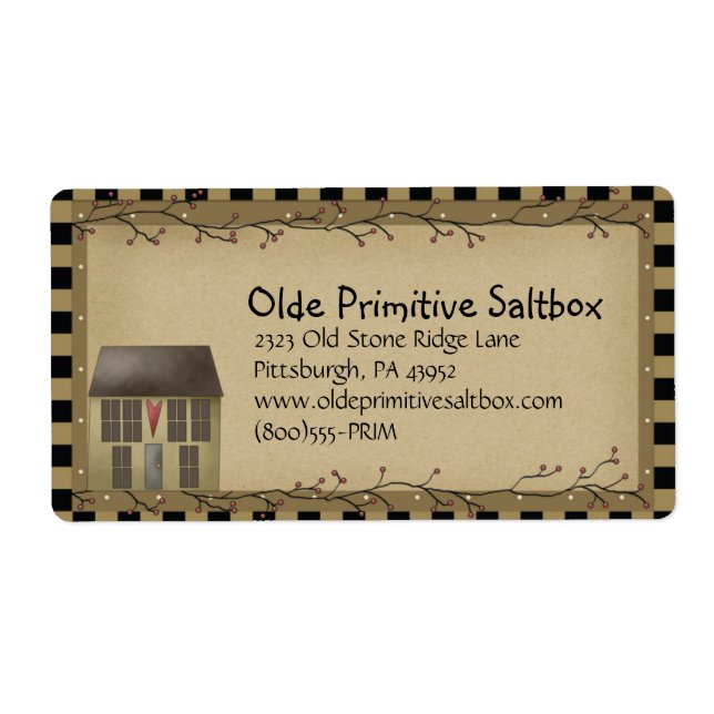 Whimsical Primitive Saltbox House Shipping Label (Front)