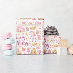 Whimsical Princess Birthday Watercolor Pattern Wra Wrapping Paper