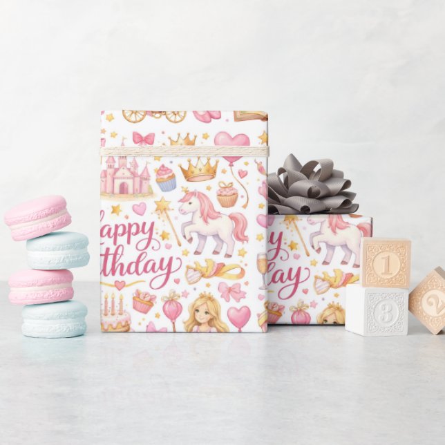 Whimsical Princess Birthday Watercolor Pattern Wra Wrapping Paper (Baby Shower)