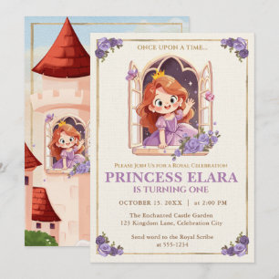 Whimsical Princess Castle First Birthday Storybook Invitation