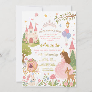 Whimsical Princess Castle Pink Birthday Invitation