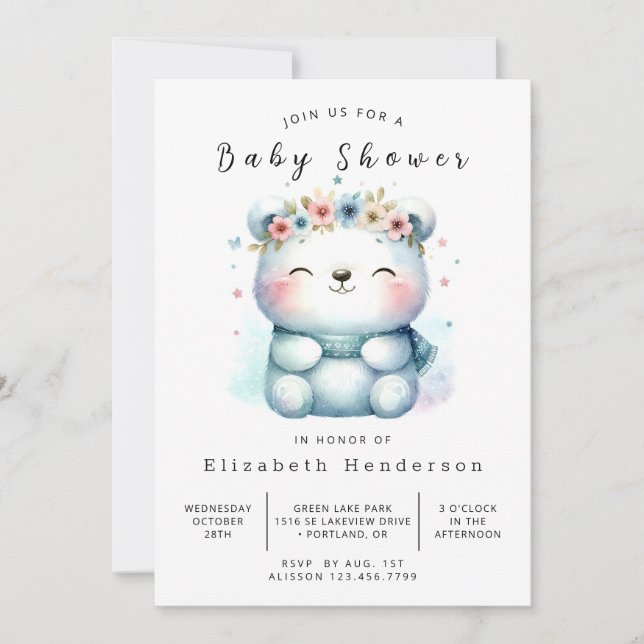 Whimsical Printable Bear Baby Shower Invitation (Front)
