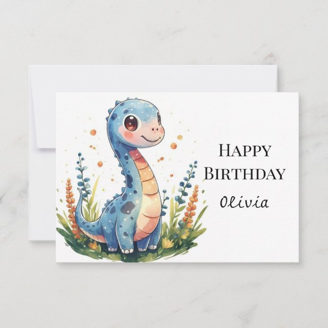 Whimsical Printable Dinosaur Birthday Card (Front)
