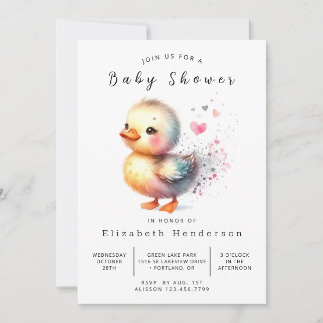 Whimsical Printable Duck Baby Shower  Invitation (Front)