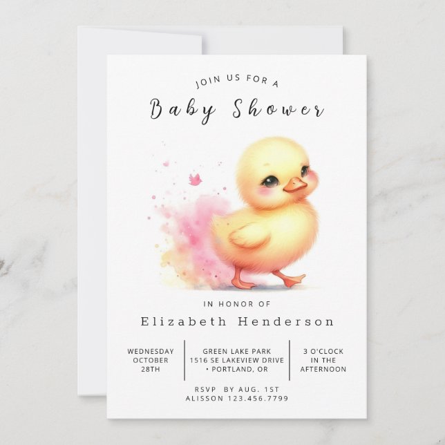 Whimsical Printable Duck Baby Shower Invitation (Front)
