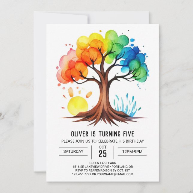 Whimsical Printable Tree Birthday Invitation (Front)