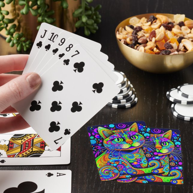 Whimsical Psychedelic Cat Classic Playing Cards (In Situ)