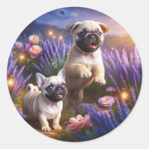 Whimsical Pug and Frenchie Garden Sticker