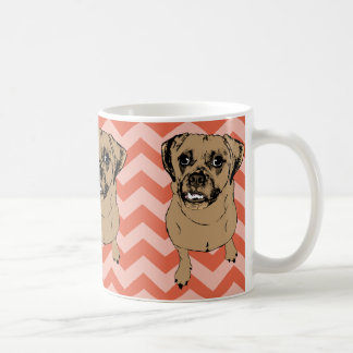 Whimsical Puggle Monochromatic Orange Chevron Mug