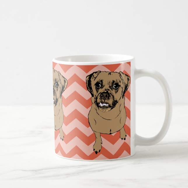 Whimsical Puggle Monochromatic Orange Chevron Mug (Right)
