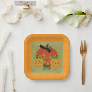 Whimsical Pumpkin & Acorn Halloween Bridal Paper Plate