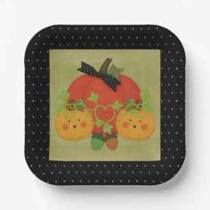 Whimsical Pumpkin & Acorn Halloween Bridal Paper Plate