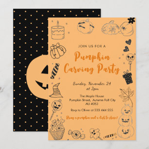 Whimsical Pumpkin Doodle Carving Party Invitation