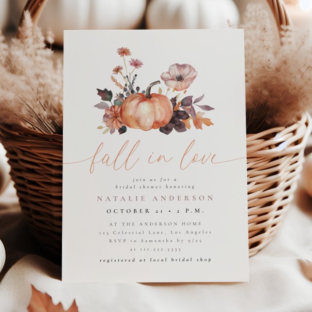 Whimsical Pumpkin Fall in Love Bridal Shower Invitation (Creator Uploaded)