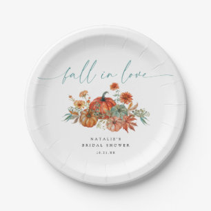 Whimsical Pumpkin Fall in Love Bridal Shower Paper Plate