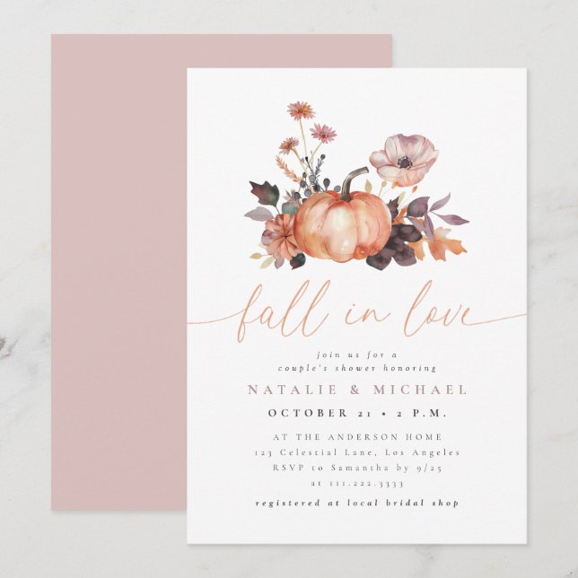 Whimsical Pumpkin Fall in Love Couple's Shower Invitation (Front/Back)